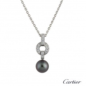 Cartier 18k White Gold Pearl and Diamond Himalia Necklace B3038300